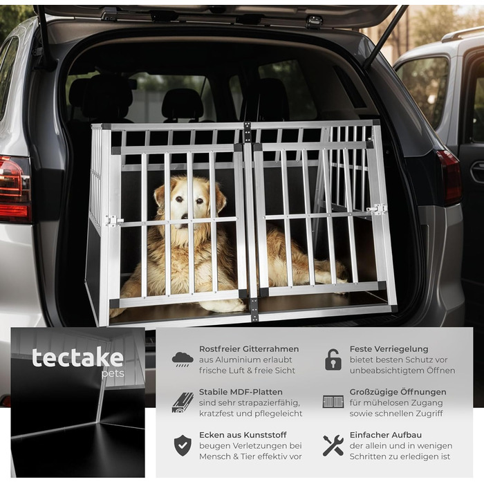 Транспортна переноска для собак tectake® - алюмінієва переноска для автомобіля та дому (104 x 90,5 x 69 см, Double)