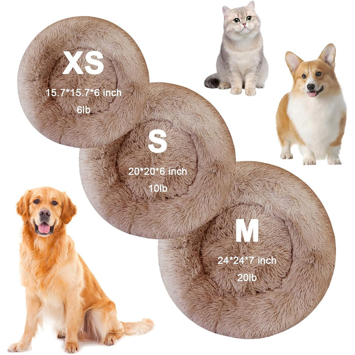 Кругле ліжко для котів та собак Nisrada, 60 см, Khaki, з неслизьким дном