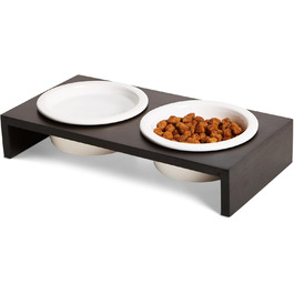 Підвищена годівниця для котів PETLINUS: керамічна та дерев'яна, для котів та маленьких собак (чорна)
