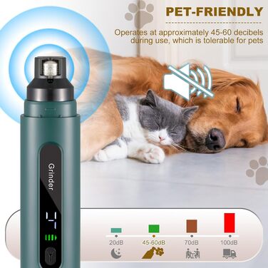 Електричний точилка для кігтів собак VINATO з LED-підсвіткою, 5 швидкостей, тиха та перезаряджувана. Підходить для собак маленьких, середніх та великих порід