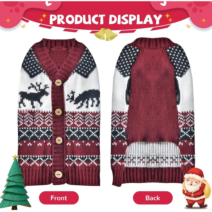 Пуловер для собак ABRRLO з бавовни, теплий зимовий костюм для святкування Нового року (L, костюм оленя)