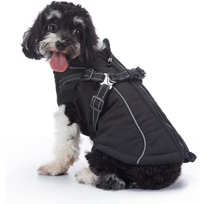 Зимовий теплий одяг для собак YRRYGMN: куртка з відбиваючими елементами, жилет для холодної погоди, для собак маленьких та середніх порід (L, сині крапки), чорний, S: обхват грудей 34-37 см
