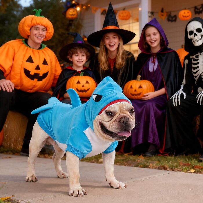 KOOLTAIL Костюм для собак, костюм бджоли, теплий флісовий пуловер з капюшоном, одяг для домашніх тварин, кумедний косплей, карнавальний костюм, захист від холоду, з отвором для повідка (Синій акул, Великий)