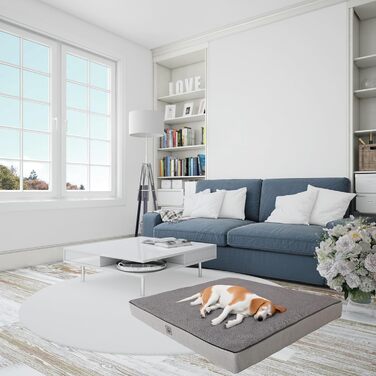 Ортопедичне ліжко для собак середнього розміру, вологостійке, з ультрам'якою піною, знімний, пральний чохол та неслизьке дно, білий та сірий колір, розмір Medium (31.4'L x 23.6'W x 3.1'H)