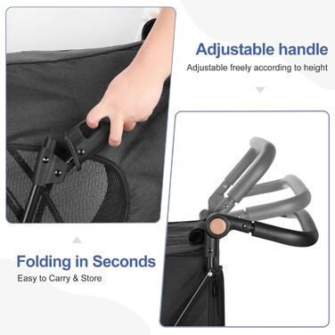 Візок для собак великих порід, подвійна ємність, візок-кі коляска для собак та дітей, складний, на 4 колесах (P04CX-Schwarz)