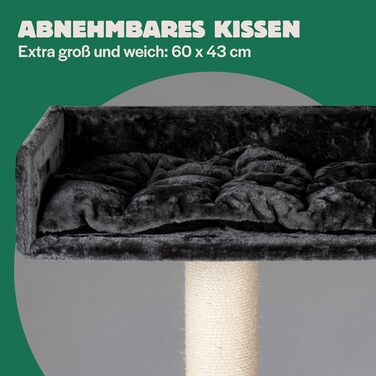 Дряпка для великих котів RHRQuality Kilimandjaro de Luxe Plus 195 см, темно-сіра, з 12 см сизалевими стовпами та люкс-лежаком