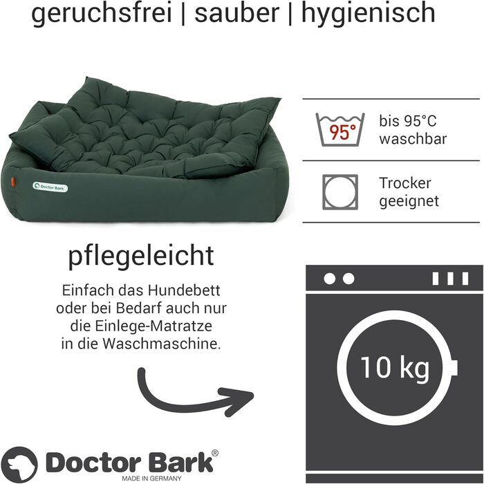 Ортопедичне ліжко для собак Doctor Bark - великі породи, XXL (110x100 см), зелене, миється до 95°C