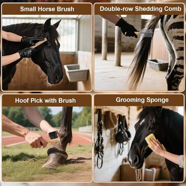 Набір для догляду за конем з дерева, 13 предметів: екологічні інструменти з ергономічними ручками, професійні щітки для гриви та копит