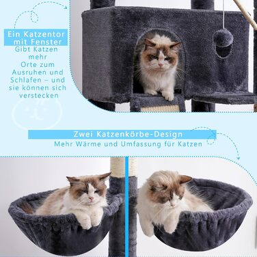 Котячий будиночок Hey-brother Kratzbaum: регульований котячий комплекс 250-280 см, до стелі, для великих котів, з гніздом, сірий (0MPJ091W)