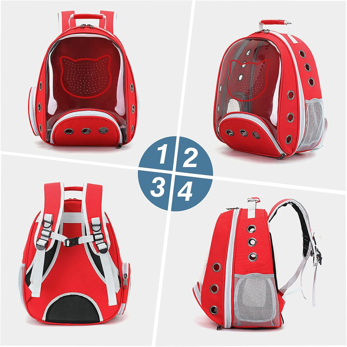 Рюкзак для котів та маленьких собак PETCUTE, дихаючий, знімний килимок, до 6 кг, з прозорим вікном, для подорожей (темно-червоний)