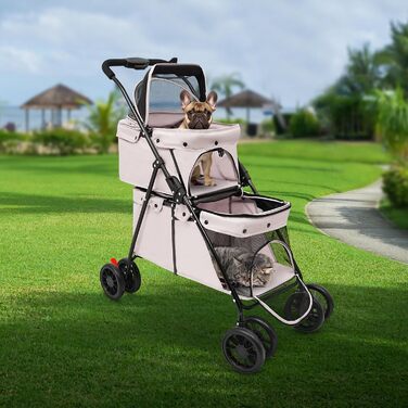 Двошаровий переносний вагончик для собак та котів, складаний, сірий, 40 кг, сітка, гальма, кишеня для зберігання, карбоновий сталь, 95x60 см