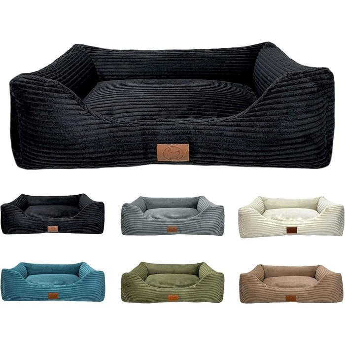 Ортопедичне ліжко для собак Elropet з м'якого корду, кошик для собак (Чорний, S (75x55x20cm))