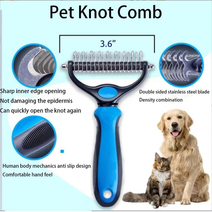 Гребінець для вичісування собак та котів, інструмент для грумінгу, видаляє ковтуни та вичісує шерсть (17+9 зубців, двосторонній)