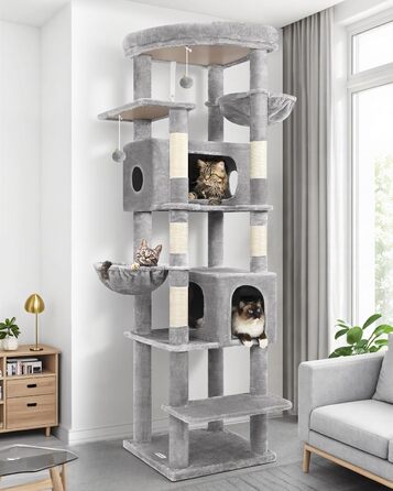 Драбина-будинок для котів Globlazer S74 XXL (188 см, сірий) - міцна, кутова, з будиночком та платформами