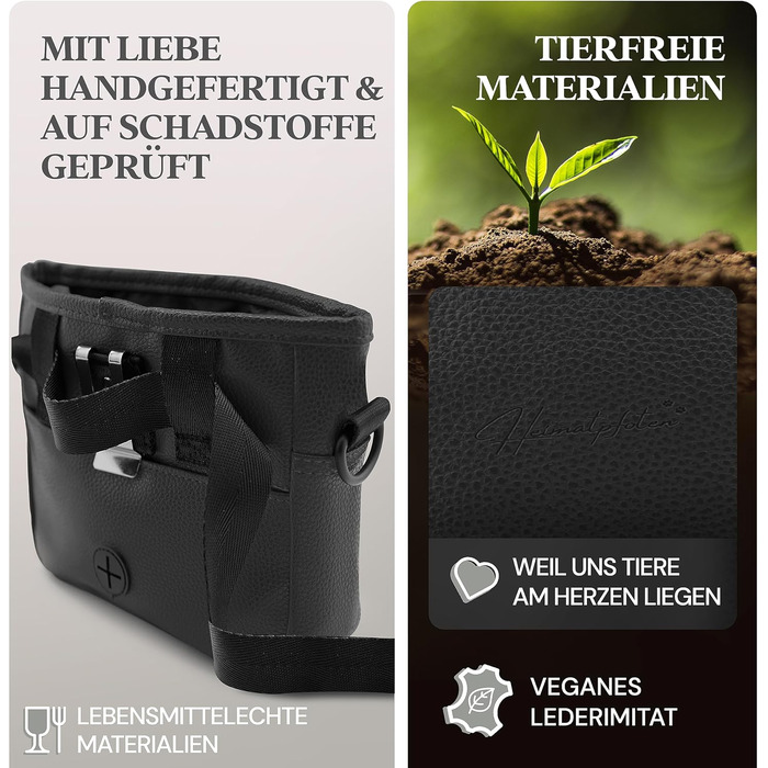 Сумка для ласощів для собак Heimatpfoten® з екошкіри, чорна, S - зручна гасiтна сумка з магнiтною застiвкою