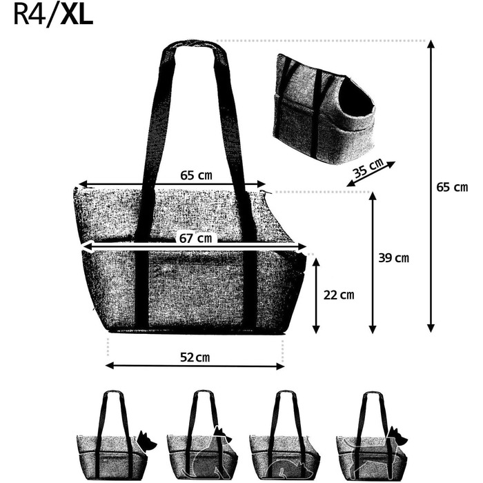 Сумка-переноска для собак BOUTIQUE ZOO XL до 15 кг – велика переноска для середніх собак та котів – м'яка, складна та пральна – 52×35×39 см – сіра