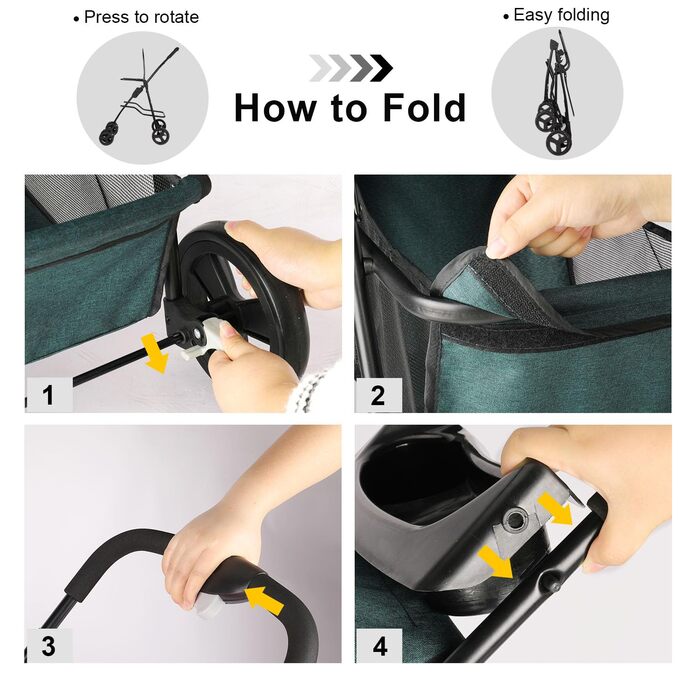 Дитяча коляска для собак та котів, універсальна, з 4 колесами, легко складається, зелена