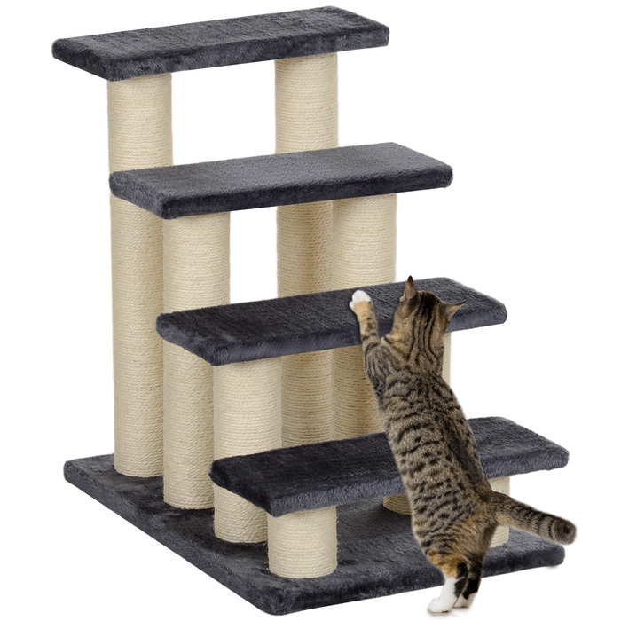 PawHut Pet Stairs 4-ступінчасті сходи для собак і сходи для кошенят, м'який плюш, сірий, 60x40.5x59см | Аосом
