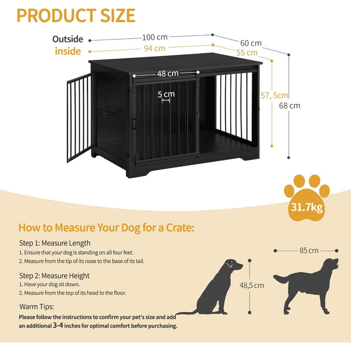 Клітка для собак Hzuaneri, 100 см, з розсувними дверима, для дому, чорна, DFC02304B