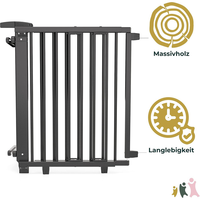 Безпечне ворота Geuther Oris для сходів | Дерев'яне захисне ворота для дітей, чорний колір, 67-95 см, з кріпленням для поручнів
