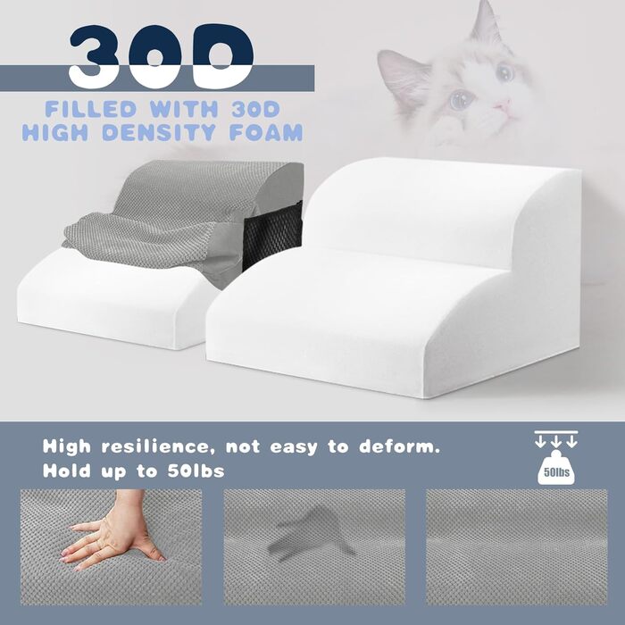 Сходинка для собак HEVOL 2 сходинки, сіра. Зручна та водонепроникна сходинка для маленьких собак та котів на ліжко та диван. Виготовлена з високощільну губку, знімний та миючий чохол.