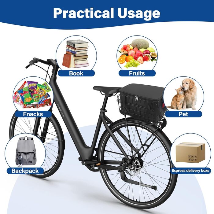 Задній велосипедний кошик, складаний, металевий з водонепроникним чохлом, для собак, домашніх тварин, E-bike, mountain bike, city bike, cruiser