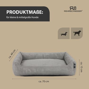 Лежанка для собак Rohrschneider, сіра, для маленьких та середніх собак, з подушкою, 70x50 см, включає пакети для прогулянок. Тканина: корд.