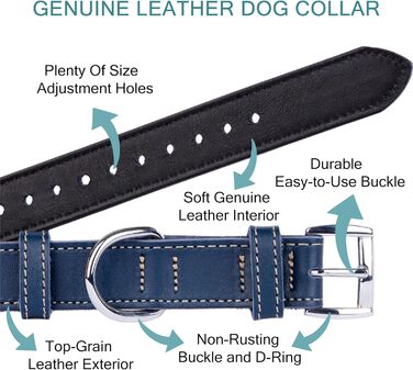 TORRUNA Нашийник для собак з м'якої шкіри, міцний та надійний. Підходить для собак маленьких, середніх та великих порід. Колір: блакитний. Розмір: 33–42 см