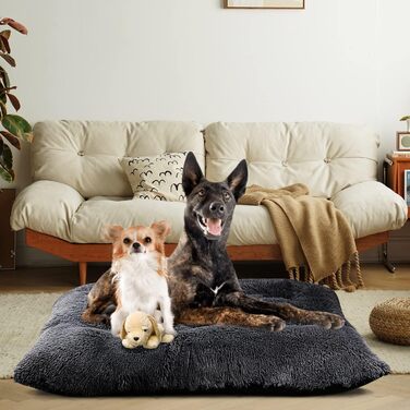 Килимок для собак великий, 90 x 58 см, миючий, пухнастий, Sherpa, з неслизьким дном, теплий лежак для собак та котів, сірий (XL)