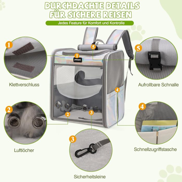 Рюкзак-переноска для котів та собак великих порід ALLSOPETS, складаний, дихаючий, для подорожей, прогулянок (димно-зелений, блискучий)