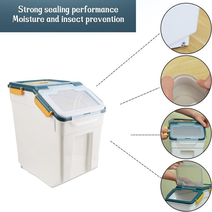 Контейнер для зберігання корму для собак AnRui, 13,6 кг, блакитний, з герметичним кришкою, для корму котів, зерна, мюслі, круп, борошна, органайзер