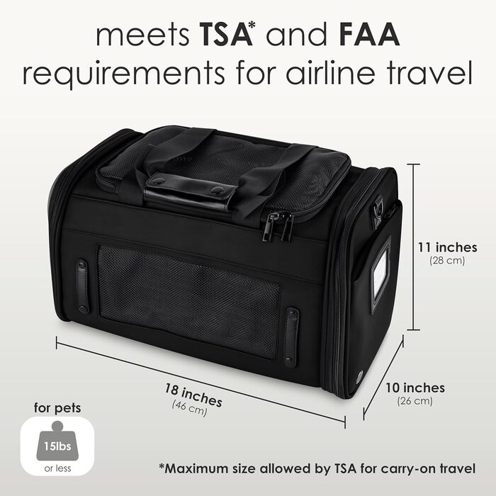 TSA сумка-переноска для тварин з PU шкіри, XS/S, для маленьких собак і котів
