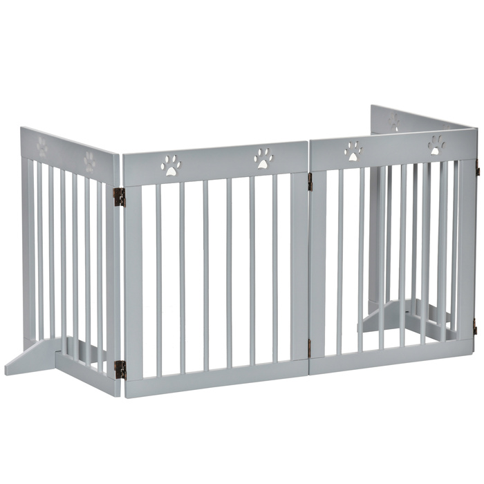 PawHut Barrier Dog 4 частини, 204 x 61 см складні ворота з 2 опорними ніжками, окремо стоячий щиток для собаки, дерев'яні сходові ворота для передпокою, сходи, світло-сірий | Аосом