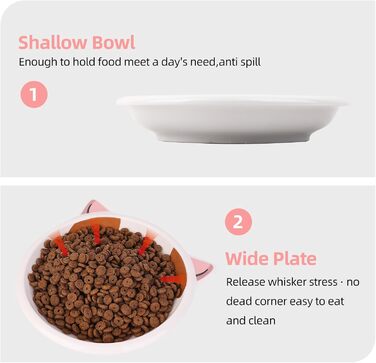 Набір мисок для котячого корму та води з кераміки, 3 шт. - здоровий вибір для сухого та вологого корму. Широкі, плоскі миски для котів, що зменшують дискомфорт від вусів, з неслизьким дном.