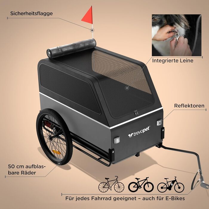 Фаркоп для велосипеда з собакою XL – Складаний фаркоп для велосипеда з собакою з рампою, амортизацією та з'єднувачем – Фаркоп для собак до 45 кг – Водонепроникний – Сумісний з електровелосипедами (Сірий)