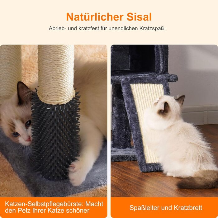 Котячий будиночок Heybly з когтеточкою та щіткою, сірий, HCT005SG