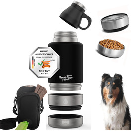 Турбунок для собак ThermoTom: пляшка для води, миска та сумка для прогулянок • 1 л, чорний