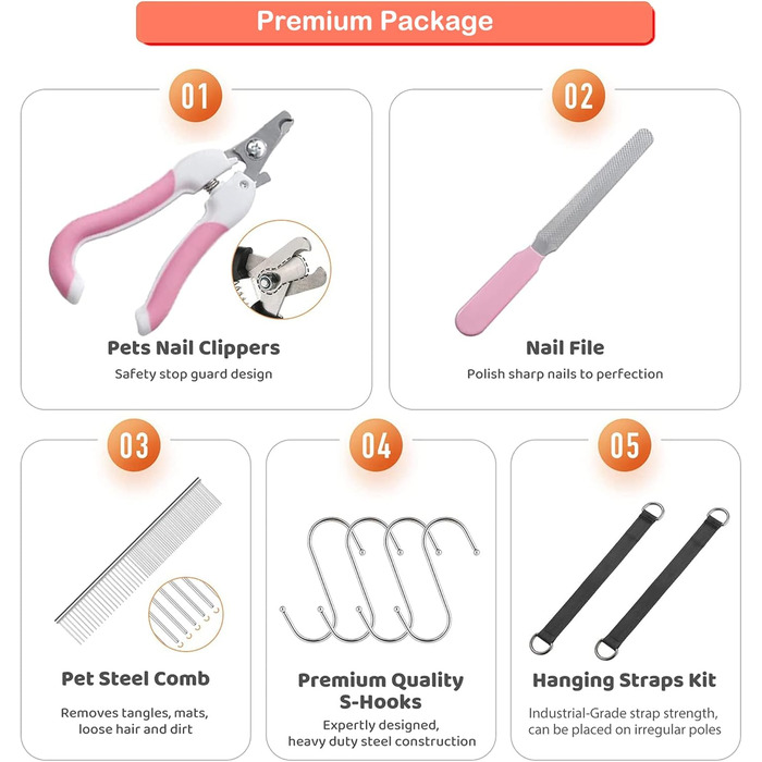 Набір для догляду за собаками та котами Allazone: гамак, триммер, щітка, інструмент для стрижки нігтів, аксесуари для купання (помаранчевий)