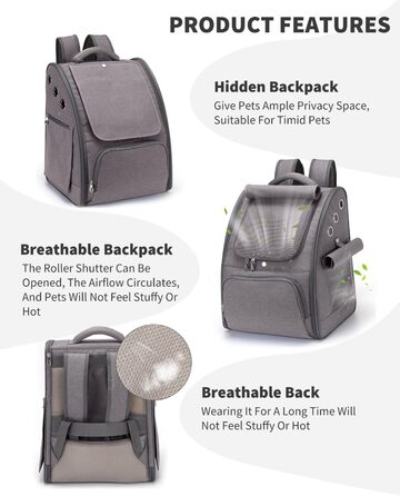 Рюкзак для собак та котів PETCUTE: дихаючий, складаний, для малих порід, сірий