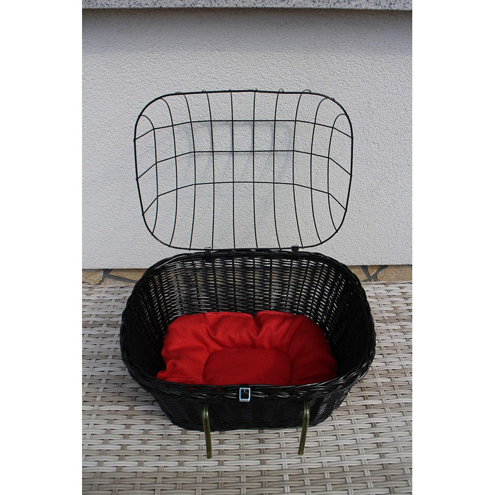 Корзина для велосипеда для собак, ручка - лоза, чорна, з металевою сіткою, з подушкою, різні розміри, XL без подушки