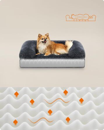 Лежак для собак Feandrea FluffyHug M, ортопедичний, темно-сірий, 76x58x23 см, знімний чохол, для малих порід