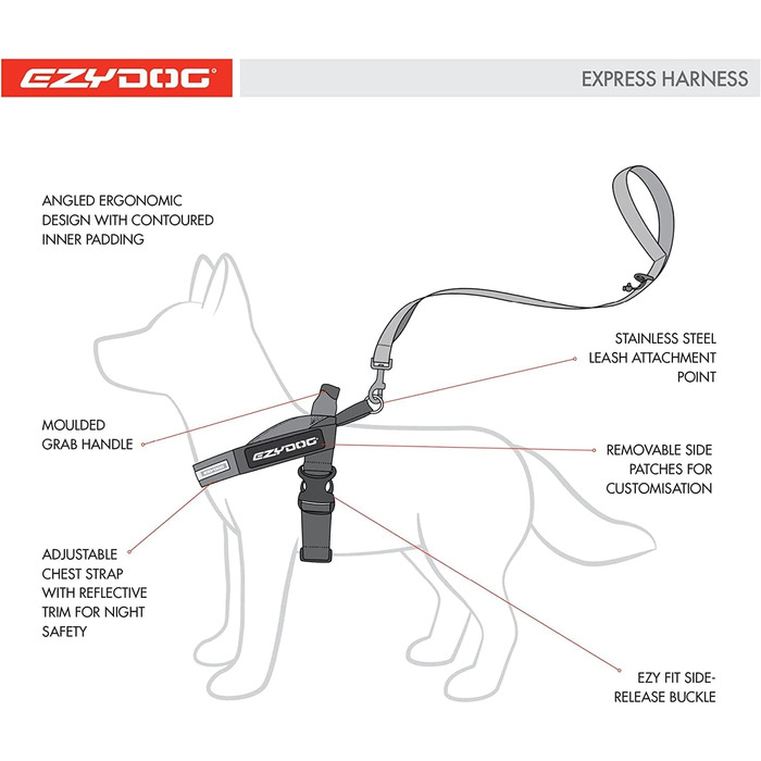 Шлея для собак EZYDOG Express, ергономічна, зручна, для малих, середніх і великих порід, регульована, синя, розмір S