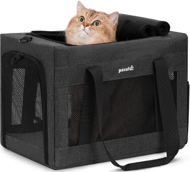 Сумка-переноска для котів та собак Pecute XL (до 7 кг) темно-сіра, 43x32x30 см. Дихаюча переноска для подорожей, автомобіля, ветеринара