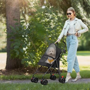 Дитяча коляска для тварин Homewell, складана, з тримачем для напоїв та ременем безпеки, вантажопідйомність 15 кг, колеса з блокуванням, чорна