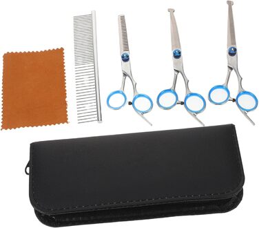 Набір професійних ножиць для грумінгу собак та котів. Зручні ножиці з вигнутими та прямими лезами. Зі сталі, з кейсом.