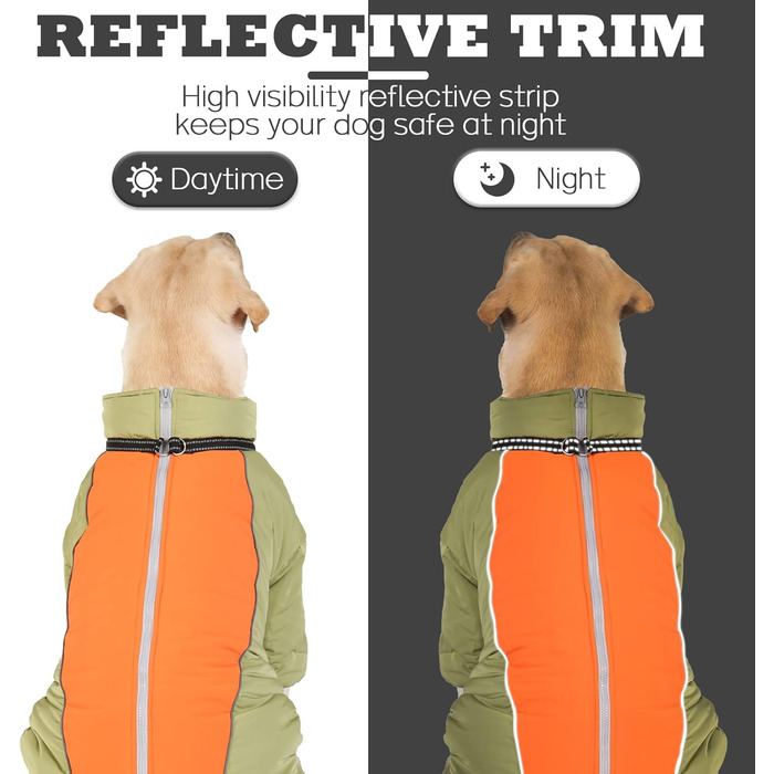 Зимовий теплий костюм для собак, світло-зелений, розмір 18. Вітронепроникна куртка для собак з блискавкою та кільцем, з відбиваючими елементами.