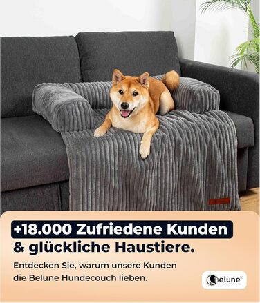 Лежак для собак Belune Deluxe, темно-сірий, 80x75 см, плюшевий, праний, для малих і середніх порід, захист дивану