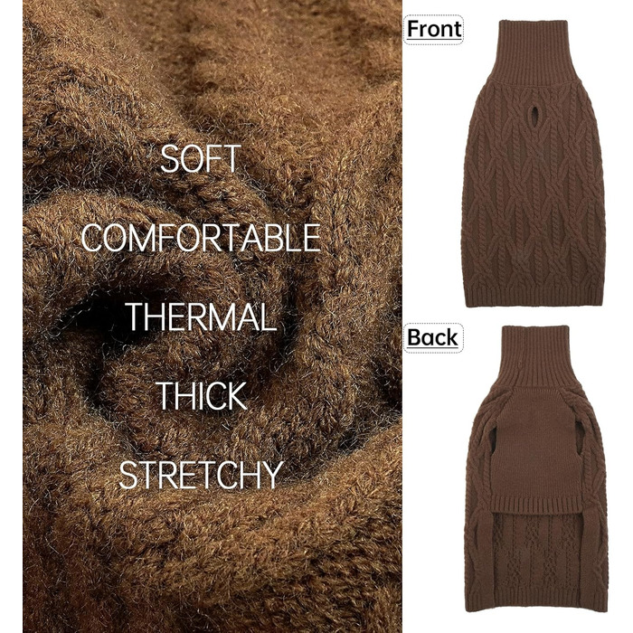 Пуловер для собак, теплий зимовий одяг для собак, куртка, жилет, одяг для цуценят, пуловер для собак, зимовий пуловер для чихуахуа (M, коричневий)