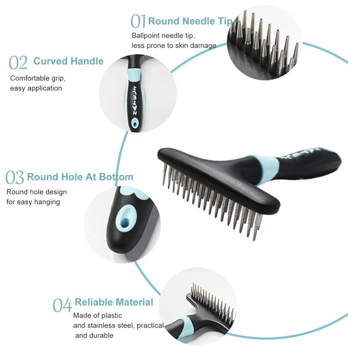 Щітка для вичісування собак, синьо-чорна, гребінець для догляду за шерстю, інструмент для видалення ковтунів, для короткої та довгої шерсті, дворядний