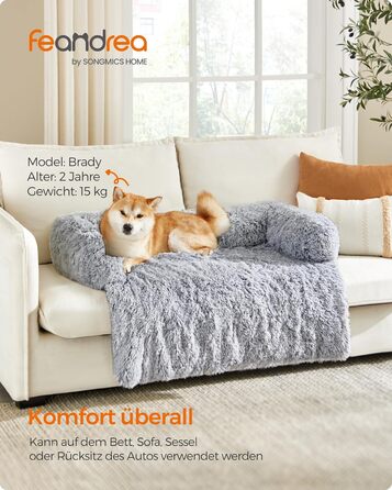 Feandrea FluffyHug лежанка для собак, плюшеве ліжко, захист дивану, подушка для собак, розмір XL, для середніх та великих собак, 110 x 95 x 18 см, Ombré-Сірий PGW223G01 L 110 x B 95 x H 18 см Ombré-Сірий